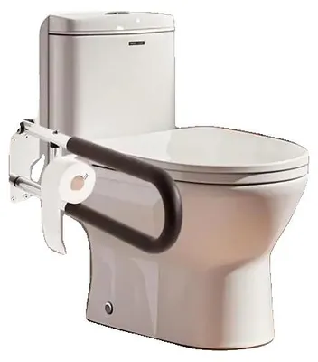 Obrázek produktu pro Madlo na toaletu, délka 765 mm, nerezová ocel, nosnost 136 kg, protiskluzová rukojeť, sklopné provedení