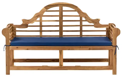 Produktbild von BELIANI Gartenbank Hellbraun Akazienholz 180 cm mit Sitzkissen Blau Rustikal Landhaus Stil 3-Sitzer Holzbank Sitzbank Outdoor Außenbereich