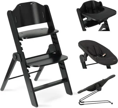 Image de Siège haute pour enfant Deryan Odin Luxe, avec fonction transat – 2 en 1, évolutif – Noir/Gris foncé