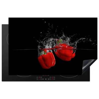 Produktbild von KitchenYeah© Herdabdeckplatte Paprika - Gemüse - Stilleben - Wasser - Rot , 80x52cm, Küche Deko, Glaskeramikkochfeld Herdabdeckung, Abdeckplatte fùr Kochfeld