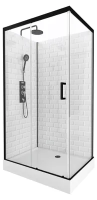 Immagine prodotto di Doccia completa MARWELL Doccia completa White Stone 80 x 110 x 230 cm - doccia in set completo incluso piatto doccia e rubinetto - pannello posteriore in vetro bianco - con ingresso frontale