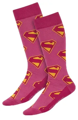 Produktbild von Superman Supergirl Socken für Erwachsene, Uni, 1 Paar DC Socken, offizielles Lizenzprodukt, 65% weiche und elastische Baumwolle, Rosa mit Logos, Größe 36-43, tägliche Verwendung und Geschenk