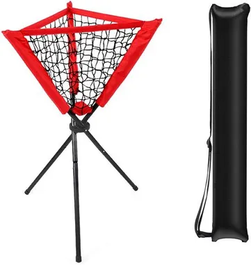 Obrázok produktu pre Unyqoos® Tréningová sieť na baseball a softball – odnímateľný kôš na loptičky, prepravná taška, úložný priestor pre viac ako 100 lôpt, stabilná trojuholníková konštrukcia