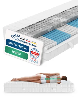 Obrázek produktu pro AM Qualitätsmatratzen | 3D Deluxe matrace s taštickovým pružinovým jádrem | 90x200 cm | H2 | 7zónová tašticková matrace se studenou penou | 90/200 | matrace s pružinovým jádrem | stupen tuhosti H2 | 7 zón | výška 24 cm