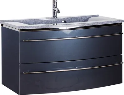 Produktbild von Marlin Badmöbel-Set 3040 BxHxT 92,4 x 90 x 48 cm Frontfarbe anthrazit mit Waschtisch Mineralmarmor granitgrau Griff chro