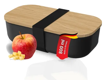 Immagine prodotto di Contenitore "Beech" - Elegante contenitore per il pranzo in plastica alimentare e coperchio in legno di faggio, ideale per i viaggi e come contenitore per gli spuntini - nero/naturale