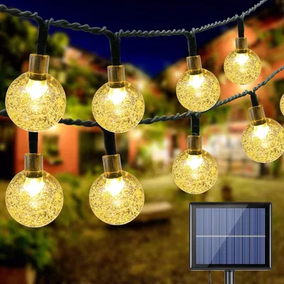 Produktbild von 9.5m 50LEDs Solar Blase Kugel Lichterkette 8 Beleuchtungsmodi Außen Party Garten Deko Lichterketten, Warmweiß