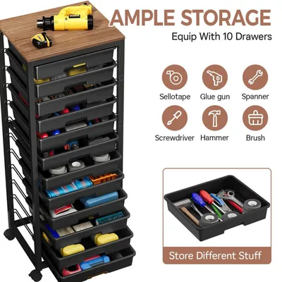 Immagine prodotto di Carrello portautensili con 12 cassetti, colore nero, dimensioni 39,4 x 32 x 101 cm
