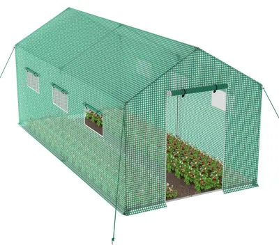Produktbild von QEENTOE Gewächshaus 4,5x2x2m Foliengewächshaus Gewächshaus mit Tunnel Tür und Fenstern für Garten Pflanzenanbau, Grün