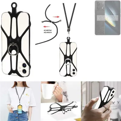 Produktbild von K-S-Trade 3in1 Handykette Handyband Handykordel Halsband Smartphone-Ring Handy-Ring kompatibel mit POCO F6 Pro Fingerhalterung Handyring Tischständer