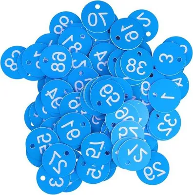 Zdjęcie produktu dla Nummertags, Lichtgewicht Plastic, Ronde Genummerde Sleuteltags, 100 Stuks, Blauw Wit, Bijenteelt Accessoire