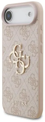 Image de Housse iPhone 17 Air similicuir Guess rose Big Logo métal doré