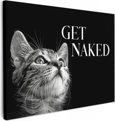 Produktbild von MuchoWow® - Leinwandbilder - Katze - Tiere - Zitat - Sich ausziehen - Schwarz, Wandbild, Wanddeko Bilder Wohnzimmer, 80x60 cm