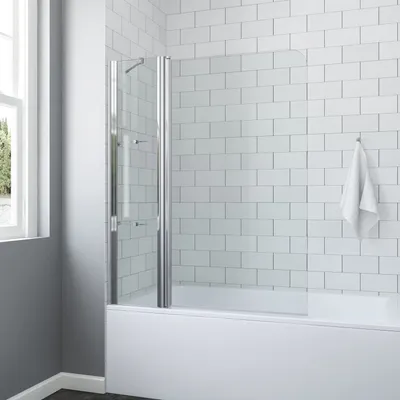 Produktbild von Badewannenaufsatz Duschwand Duschabtrennung für Badewanne mit Festteil und Duschablagen 110x140 cm Echtglas 5 mm Einscheibensicherheitsglas mit Nano Beschichtung