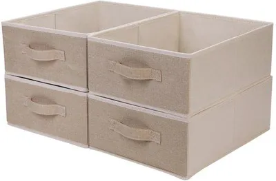 Produktbild von Ibenzoa® Faltbare Aufbewahrungskörbe 4er-Set, Beige – platzsparende, vielseitige Aufbewahrungsboxen für Schlafzimmer & Wohnzimmer