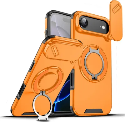 Image de Étui double couche pour iPhone Air, avec couvercle coulissant pour l'appareil photo et anneau magnétique Orange