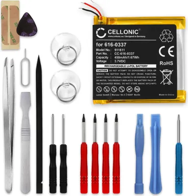 Immagine prodotto di CELLONIC 1x Batteria per Lettore mp3 Compatibile con Apple iPod nano 3 Gen. - A1236, iPod nano 2 Gen. - A1199, 616-0311 – (450mAh, 3.7V) + Set di strumento