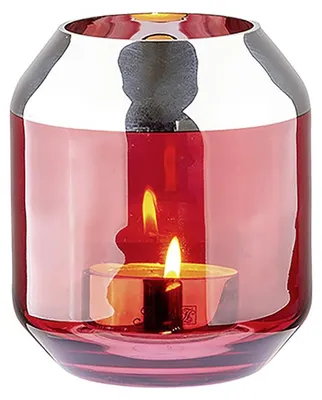 Produktbild von SMILLA Teelichthalter - H.14cm x D.12cm - Glas - rot/silberfarben