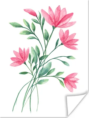 Produktbild von MuchoWow® Poster Blumen - Aquarell - Rosa 120x160 cm - Wandbilder