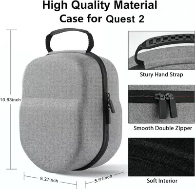 Produktbild von Hülle für Meta Quest 3/Oculus Quest 2 Zubehör/Pico 4, kompatibel mit Elite Strap Batterieversion，tragbare Hartschalen-Tragetasche für Meta Quest 2（Grau）