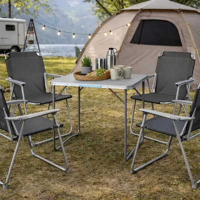 XL 5-teiliges Campingmöbel Set Alu mit Tragegriff Camping 80x60x68cm Schwarz