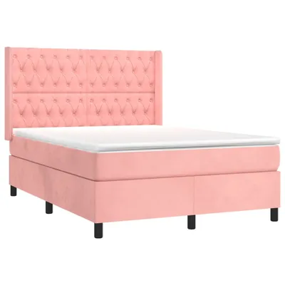 Imagen del producto de Cama con somier y colchón rosa vidaXL, 140x200 cm, tapizada en terciopelo