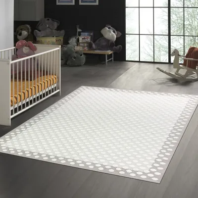 Produktbild von Kinderzimmer Babyzimmer Teppich  gepunktet weich 3d-effekt grau creme Größe - 160 x 230 cm