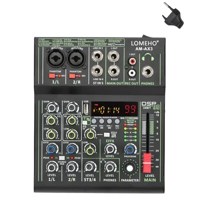 Immagine prodotto di LOMEHO Mini mixer audio a 4 canali, funzione Bluetooth, 99 effetti DSP, presa UE