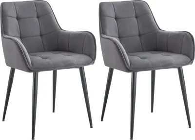 Zdjęcie produktu dla 2-częściowy zestaw krzeseł do jadalni - Aksamitny fotel - Ergonomiczny komfort | Kolor: ciemnoszary