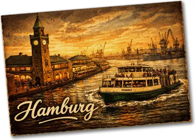 Produktbild von Landungsbrücken bei Sonnenuntergang Hamburg Hafen Souvenir Souvenir Magnet