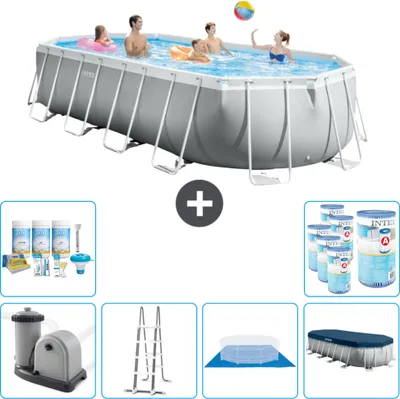 Immagine prodotto di Piscina Intex Oval Prism Frame - 610 x 305 x 122 cm - Grigio - inclusa pompa - scaletta - telo di fondo - pacchetto di manutenzione della copertura - filtro