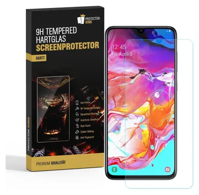 A product box for a screen protector is shown next to a smartphone with the screen protector applied.