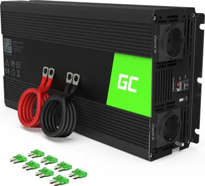 Productafbeelding van Green Cell INV25 omvormer en spanningsregelaar voor auto, 1500W, zwart