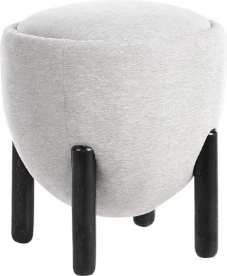 Produktbild von BELIANI Pouf Grau Kunstleinen Stoffbezug Gepolstert Rund mit Holzbeinen Retro Fußhocker für Wohnzimmer Schlafzimmer Esszimmer Flur Schminktisch