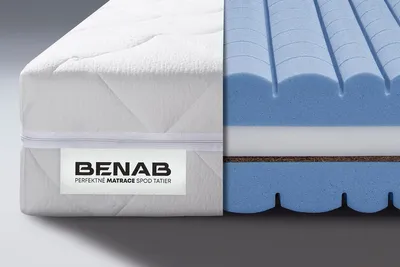 A split image showing the exterior and cross-section of a mattress.