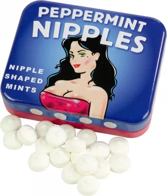 Produktbild von Bonbons in Nippelform mit Minzgeschmack, zuckerfrei