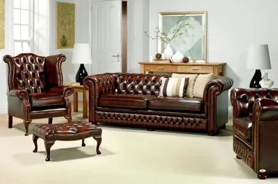 Produktbild von Chesterfield Design Sofagarnitur 3 Sitz + Ohrensessel Couch Sofa Polster Hocker