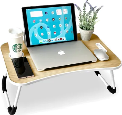 Produktbild von Famanu Klappbare Frühstückstisch für das Bett - Multifunktionale Beistelltisch für Laptop, Bücher und Essen - 60x40x26 cm