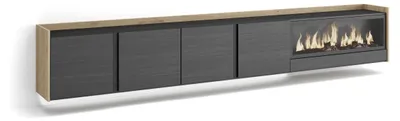 Produktbild von TV-Möbel Holzeffekt schwarz eiche 315x35x50cm Kamin mit Feuereffekt