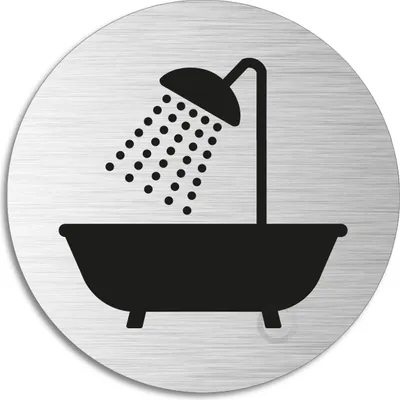 Produktbild von Schild - Bad Dusche | Türschild aus Aluminium | Edelstahloptik selbstklebend  Ø 75 mm