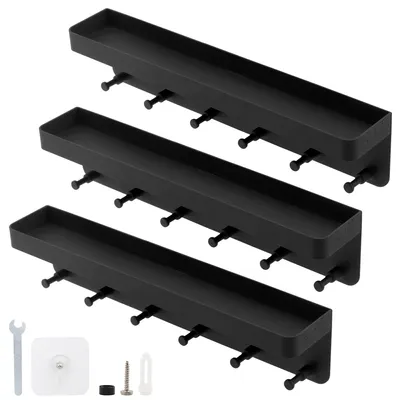Schlüsselbrett-Set 3er, mit Ablage, 6 Haken, 24,5x4,2x6 cm, schwarz