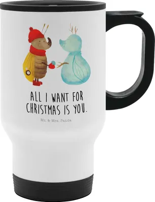 Produktbild von Mr. & Mrs. Panda Thermobecher Nachtfalter Schneemann - Weiß - Geschenk, Weihnachtsgruß, Weihnachten, Schnee, Kaffeebecher To Go, doppelwand tasse, Winter, thermosbecher