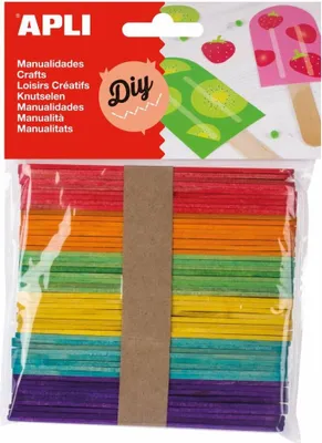 Produktbild von Apli - bunte Holzstäbchen, Blister mit 50 Stück
