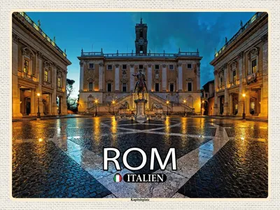 Produktbild von vianmo Holzschild 30x40 cm Rom Italien Kapitolsplatz Bildmotiv Reisemotiv Abenteuer Reisen