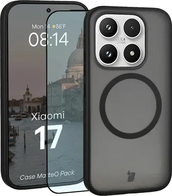 Produktbild von Schutzhülle mit Magnetring + gehärtetem Glas Bizon MatteO Pack für Xiaomi 17, Getönt-Schwarz