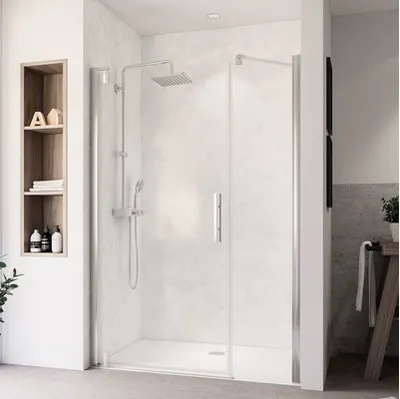 Produktbild von Drehtür für Nische Breuer Europa Design 140 cm Anschlag links Klarglas Profilfarbe chrom Einstiegsbreite 82 cm