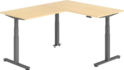 Produktbild von bümö Eckschreibtisch elektrisch höhenverstellbar L-Form - Nachbildung Ahorn, Gestell: Graphit, Größe: Eckschreibtisch 160 x 200 cm