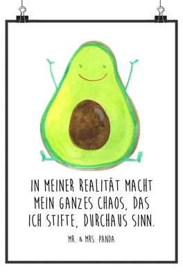 Produktbild von Mr. & Mrs. Panda Bild Avocado Glücklich DIN A1 - Weiß - Geschenk, Plakat, Posterdruck, wanddeko, drucke, Chaos, Verrückt, Wandbild, Chaotisch
