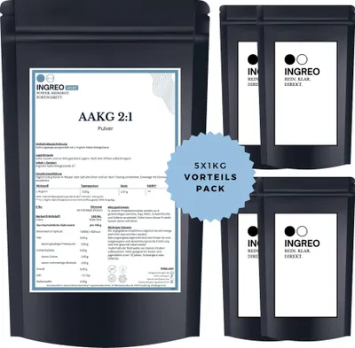 Produktbild von AAKG Arginin Ketoglutarat 2:1 Pulver (40-100 Mesh) – 5kg (5X1kg)
