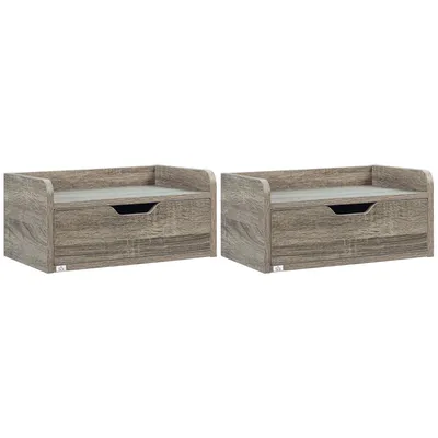 Image de HOMCOM Lot de 2 tables de chevet murales tables de nuit suspendues - tiroir coulissant, plateau - en panneaux de particules dim. 40L x 30l x 19,5H cm gris